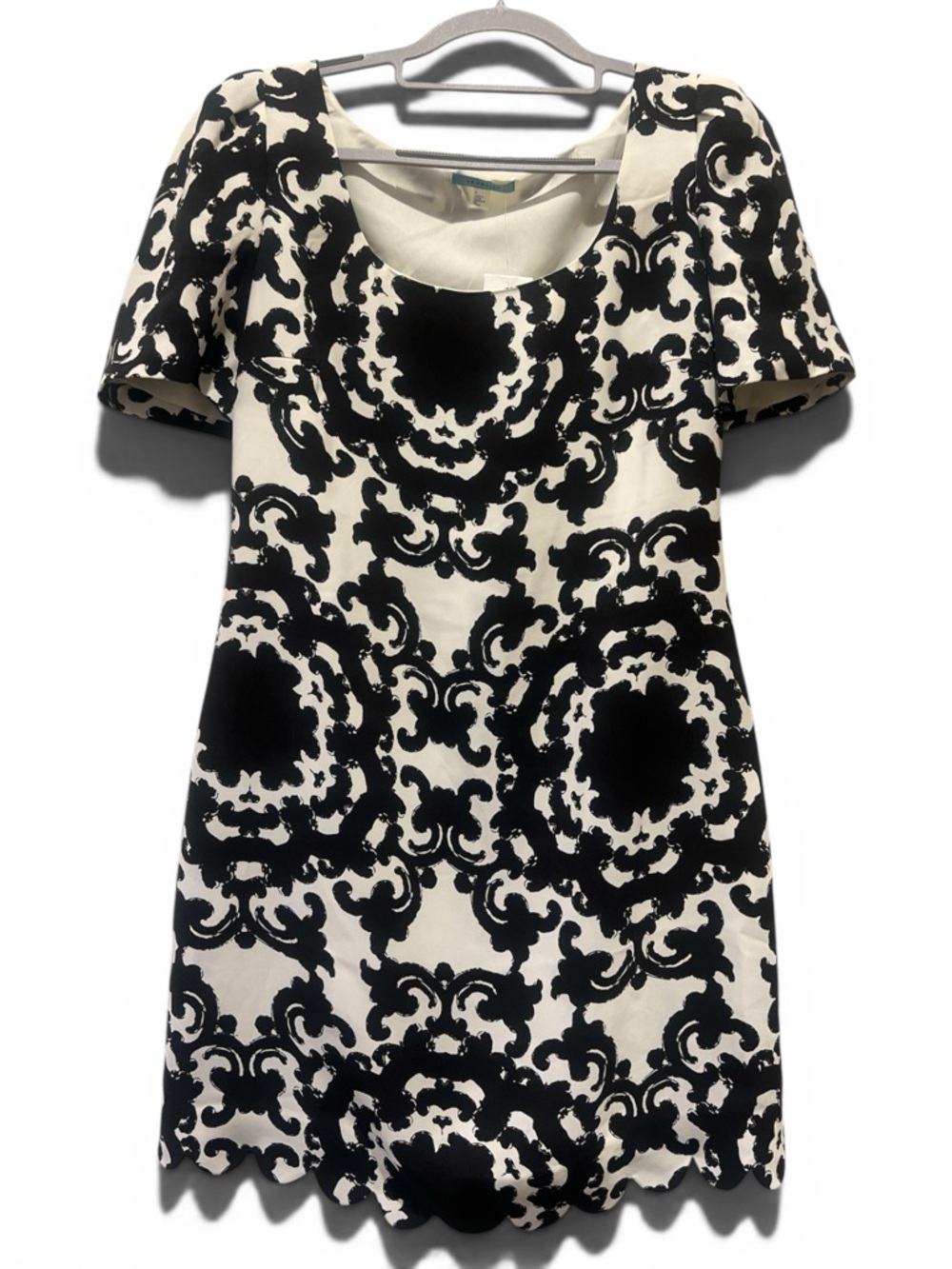 Leifnotes Anthropologie Black Cream Baroque Sheath Dress Cap Sleeve